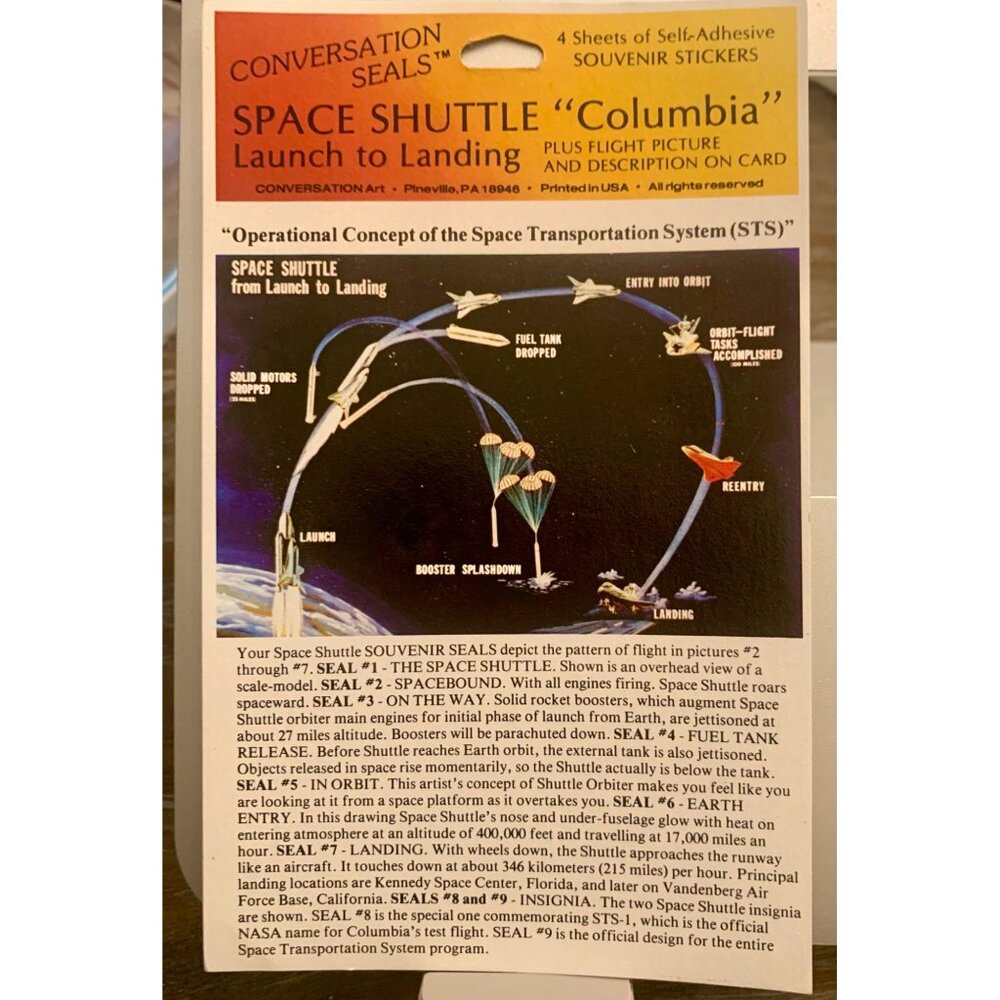 Space Shuttle Columbia Souvenir Stickers Set Of 4 Self-Adhesive Sheets